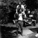 For their honeymoon in July 1925, Carl F. Hanneman (1901-1982) and Ruby Viola (nee: Treutel) Hanneman (1904-1977) took a camping trip to Wisconsin's north woods. The couple are pictured at a camp site near Hayward, Wis. They were married July 14, 1925 at Vesper, Wis.