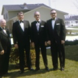 Carl F. Hanneman with his son David (two at left) at the Hanneman home in Sun Prairie before David became a Sir Knight on April 14, 1973.