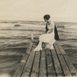 Ruby Treutel on a pier at Lake Michigan.