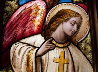 Guardian angel stained glass window.